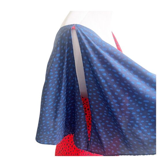 Women's Derek Lam Navy Red Handkerchief Cold Shoulder Midi Dress Sz 42/US10 NWOT - Picture 9 of 11